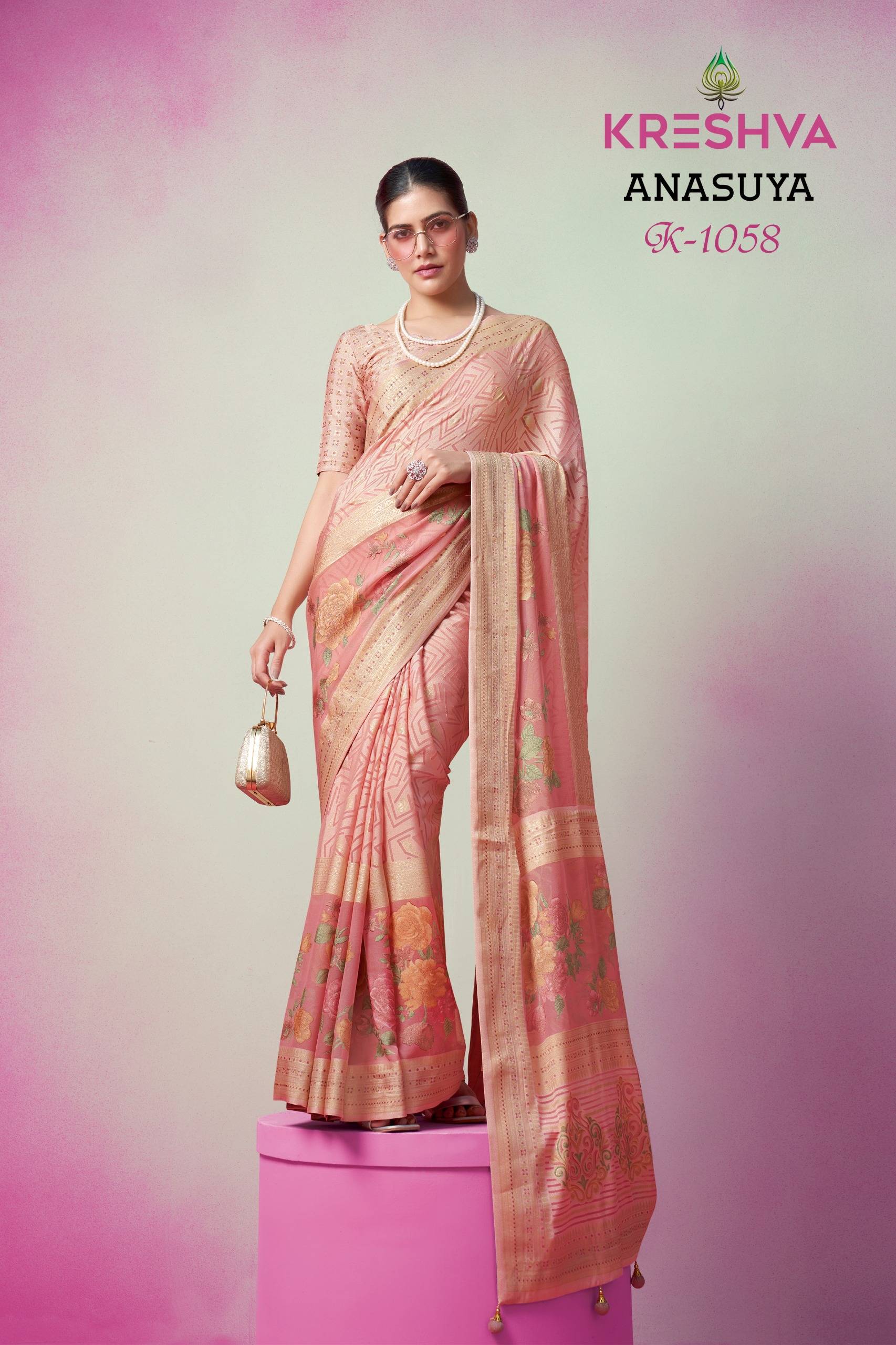 ANASUYA by Kreshva 1056 to 1061 series Indian Traditional casual wear LUX P.V. GEORGETTE sarees At Wholesale Price